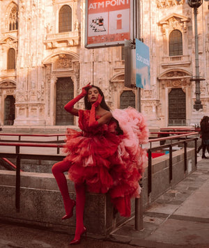 ROSSO INFERNA COUTURE RUFFLE GOWN