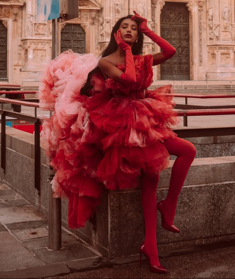 ROSSO INFERNA COUTURE RUFFLE GOWN