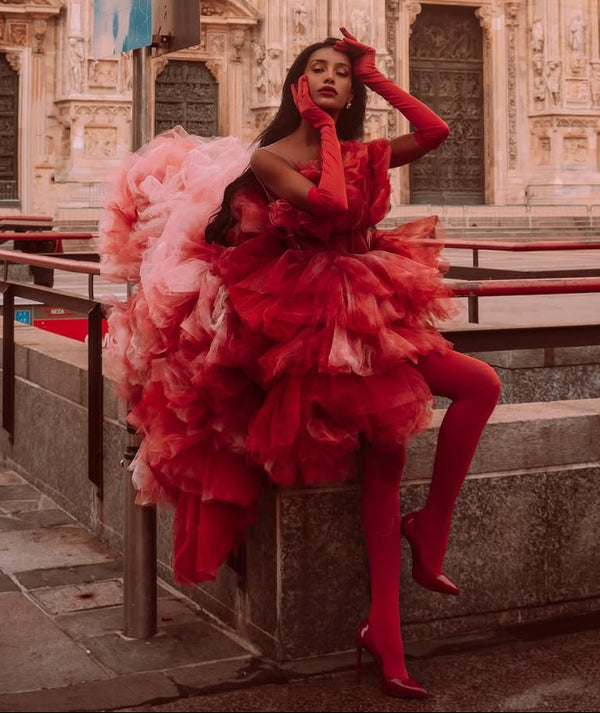 ROSSO INFERNA COUTURE RUFFLE GOWN