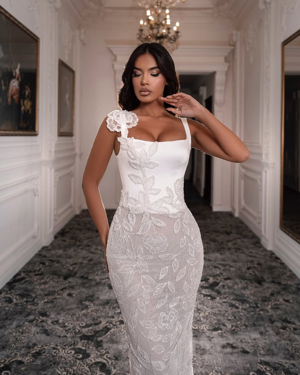 White Floral Appliqué