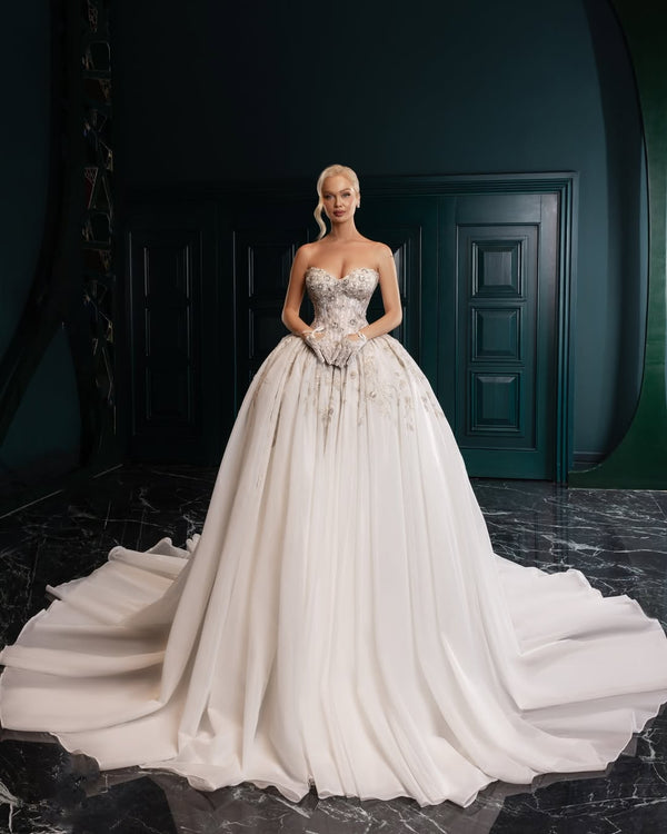 alina formal illusion lace a-line dress Alina This A-line wedding gown features a classic scoop neckline and long sleeves, crafted from all-over sheet lace for a soft, romantic texture. A flattering natural waist defines the silhouette, while