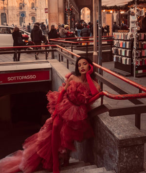 ROSSO INFERNA COUTURE RUFFLE GOWN