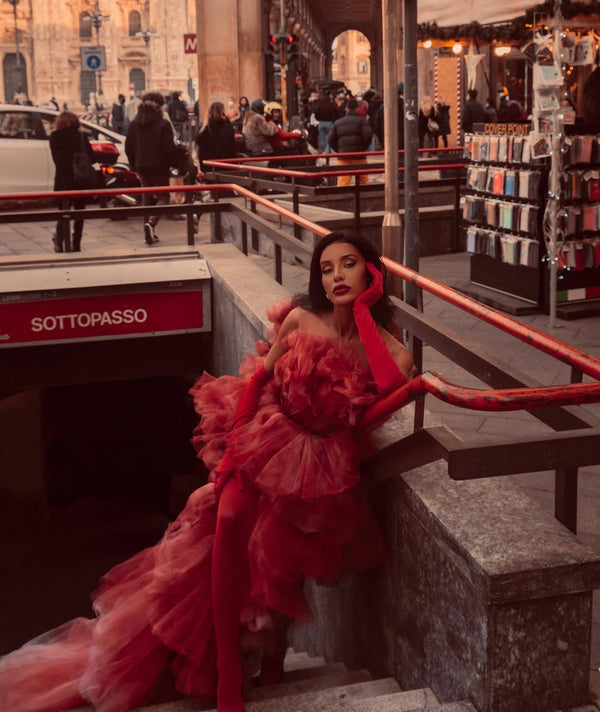 ROSSO INFERNA COUTURE RUFFLE GOWN