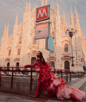 ROSSO INFERNA COUTURE RUFFLE GOWN