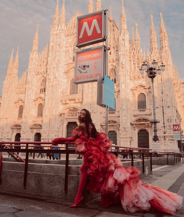 ROSSO INFERNA COUTURE RUFFLE GOWN