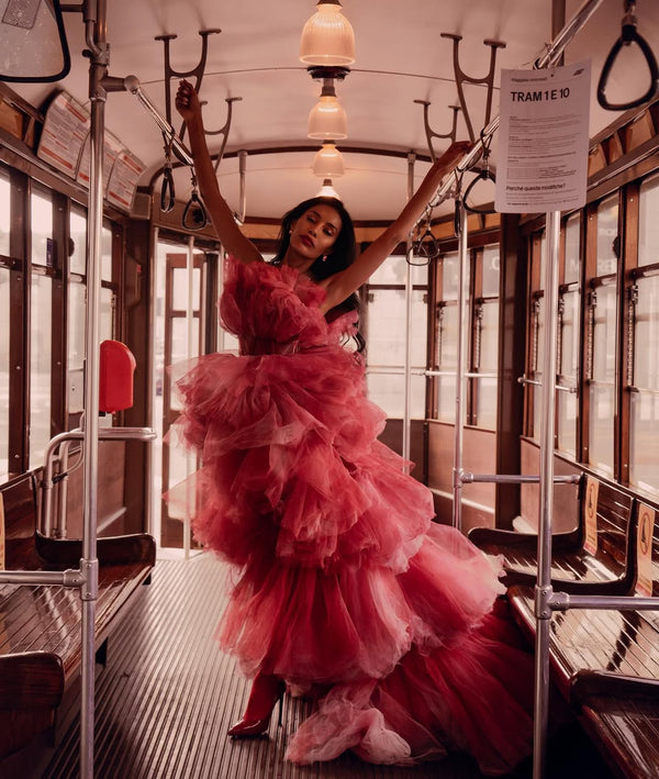 ROSSO INFERNA COUTURE RUFFLE GOWN